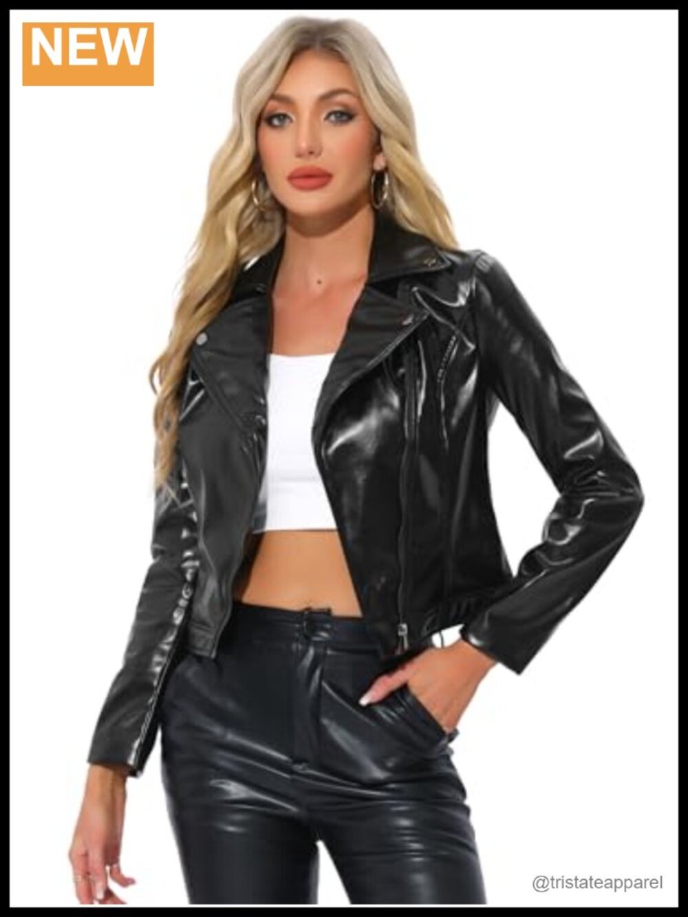 Holographic Metallic Lapel Collar Party Jacket, Zipper Front, Long Sleeve,